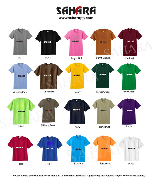 T Shirt Color Chart